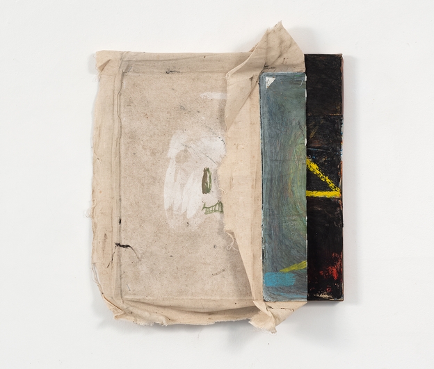 Marco Salvetti, st(23_10), 2023, tele sovrapposte, olio e gesso su tela, olio e carta su tela, cm 39x36