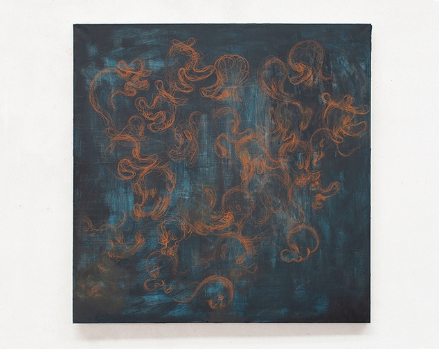 Marco Salvetti, Senza titolo, 2020, olio e pastelli su carta su tela, cm 130x130
